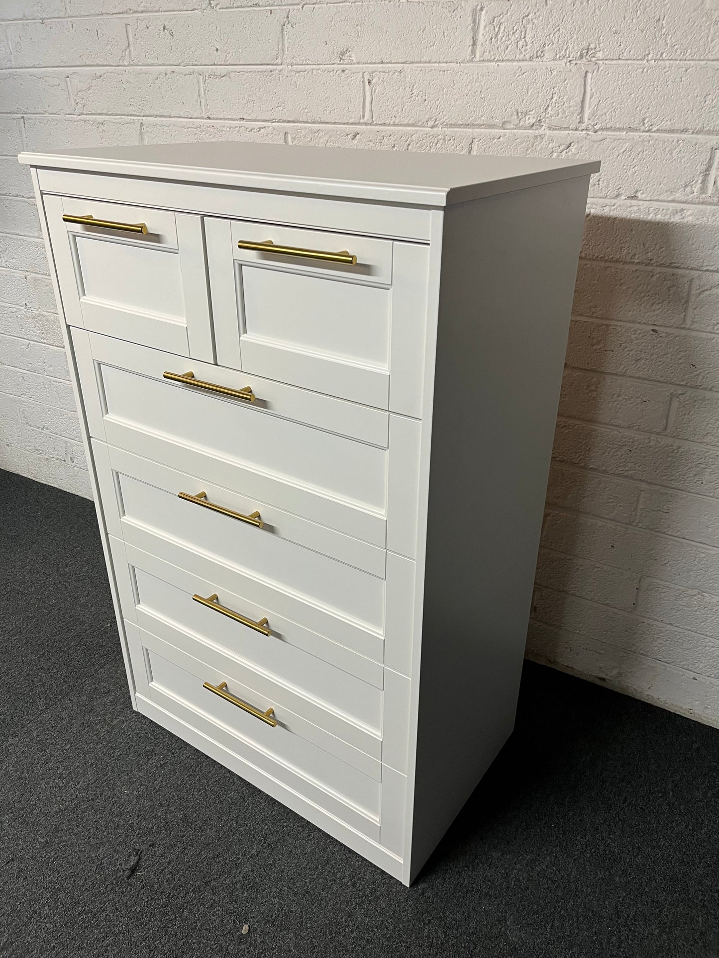 Tall 3+2 chest of drawers with gold effect handles 1600Hx810Wx500D 2225