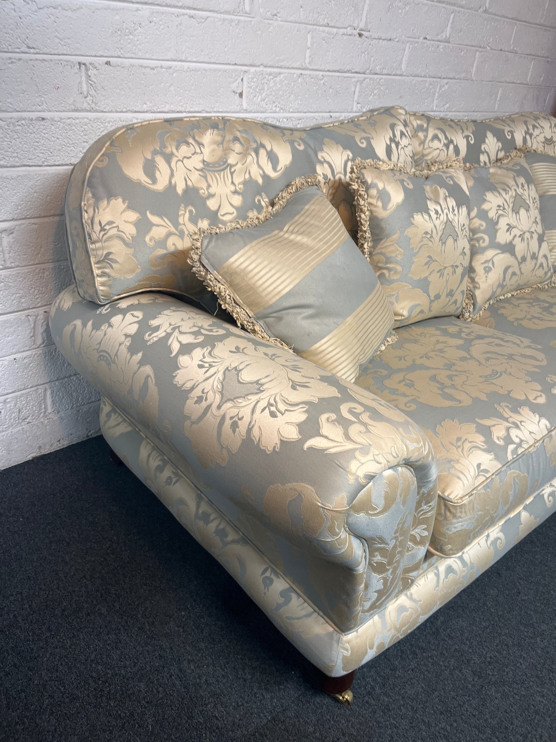 3+2 finline blue mixed fabric suite, brass castors, solid wood frame 3225
