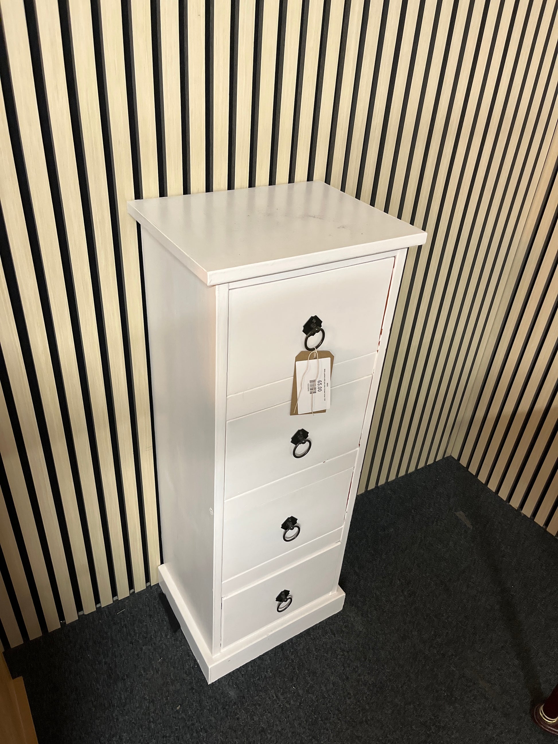White painted solid pine slim 4 drawer locker 1325
