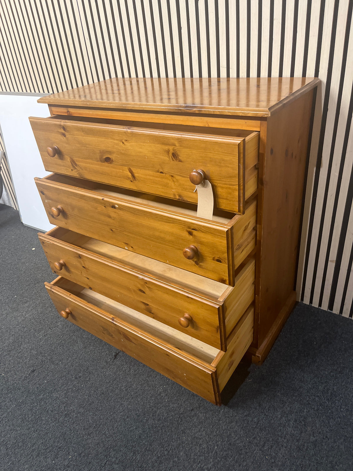 Solid pine tall 4 drawer chest (H 98 x W 93 x D 48 cm)  44282