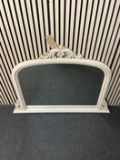 Large arched wall mirror with decorative scrollwork cream frame. (H 92 x W 125 cm)  44576