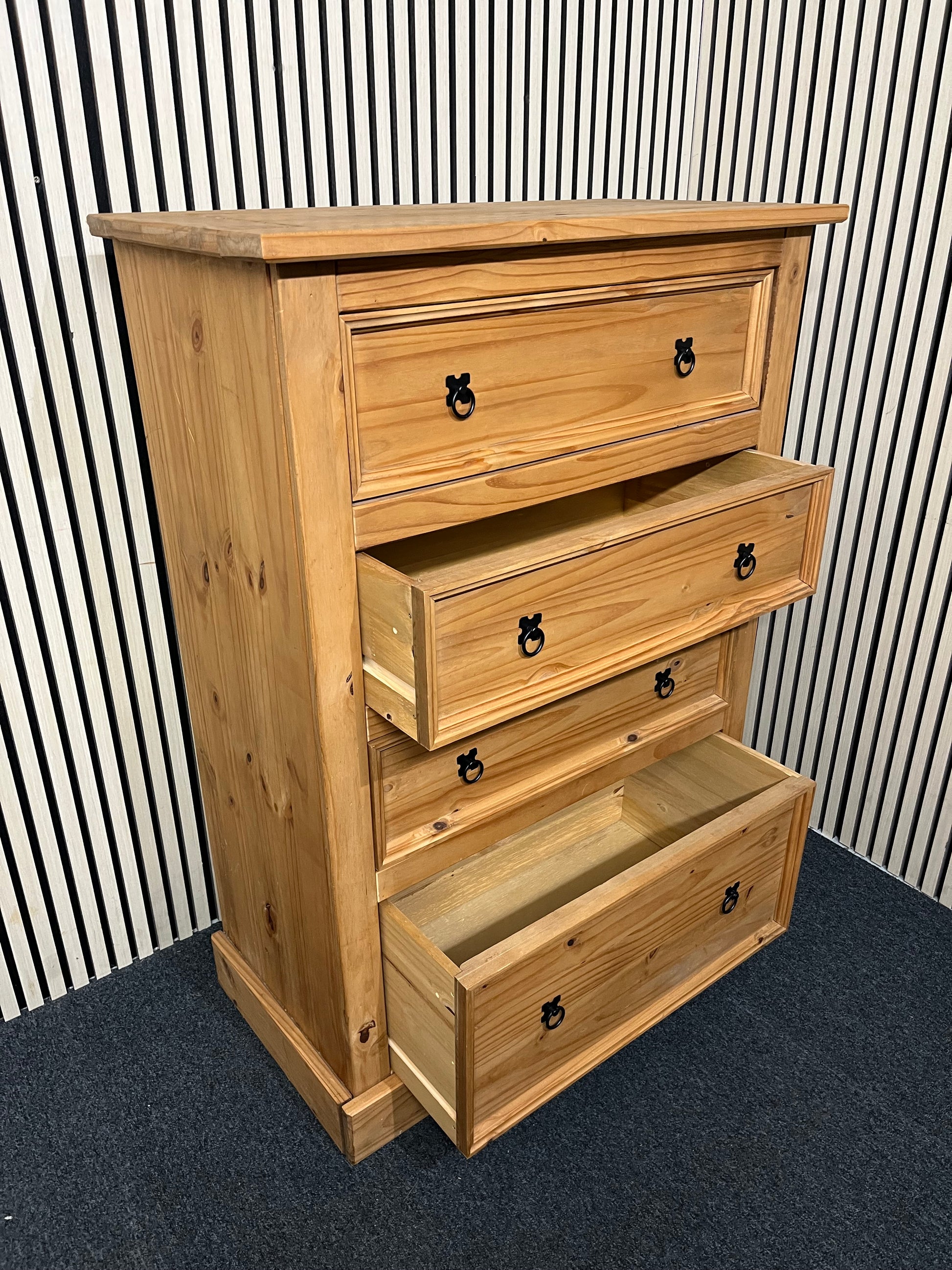 Tall waxed pine 4 dwrs chest  H 130 x W 90 x 50 D  4225