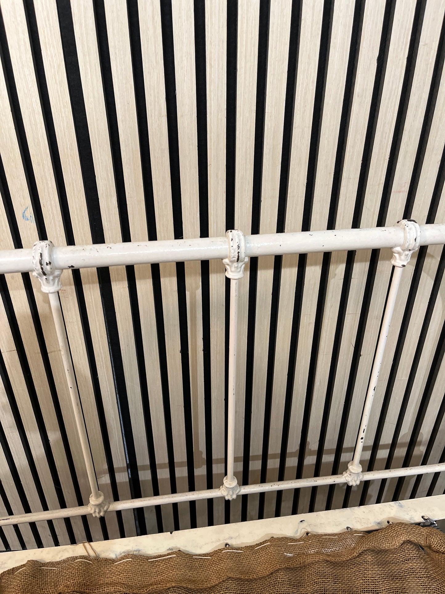 Antique white metal day bed on castors 1126