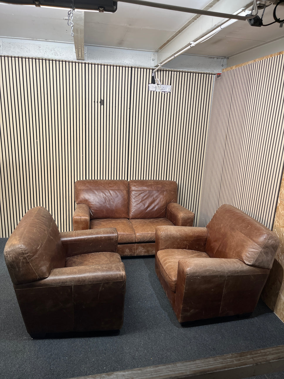 2+1+1 real tan leather box sofa suite 1126