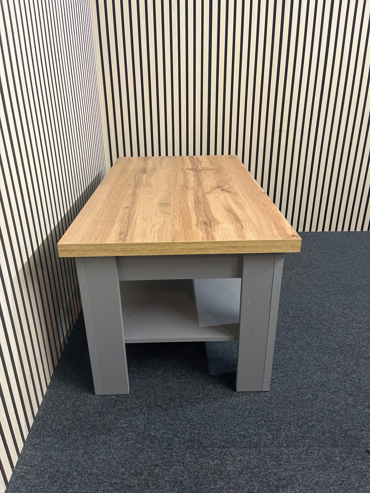 Oak and grey laminate rectangular coffee table with shelf  3325