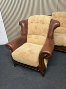 Switch 3+1+1 solid wood frame, high back brown leather suite with brown mix fabric cushions and backs 2 image
