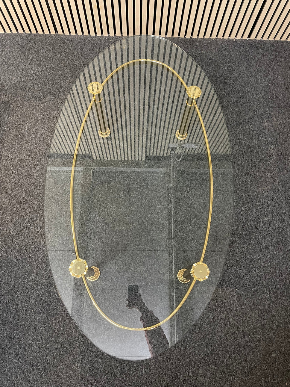 Gold effect metal framed low oval glass coffee table 2425