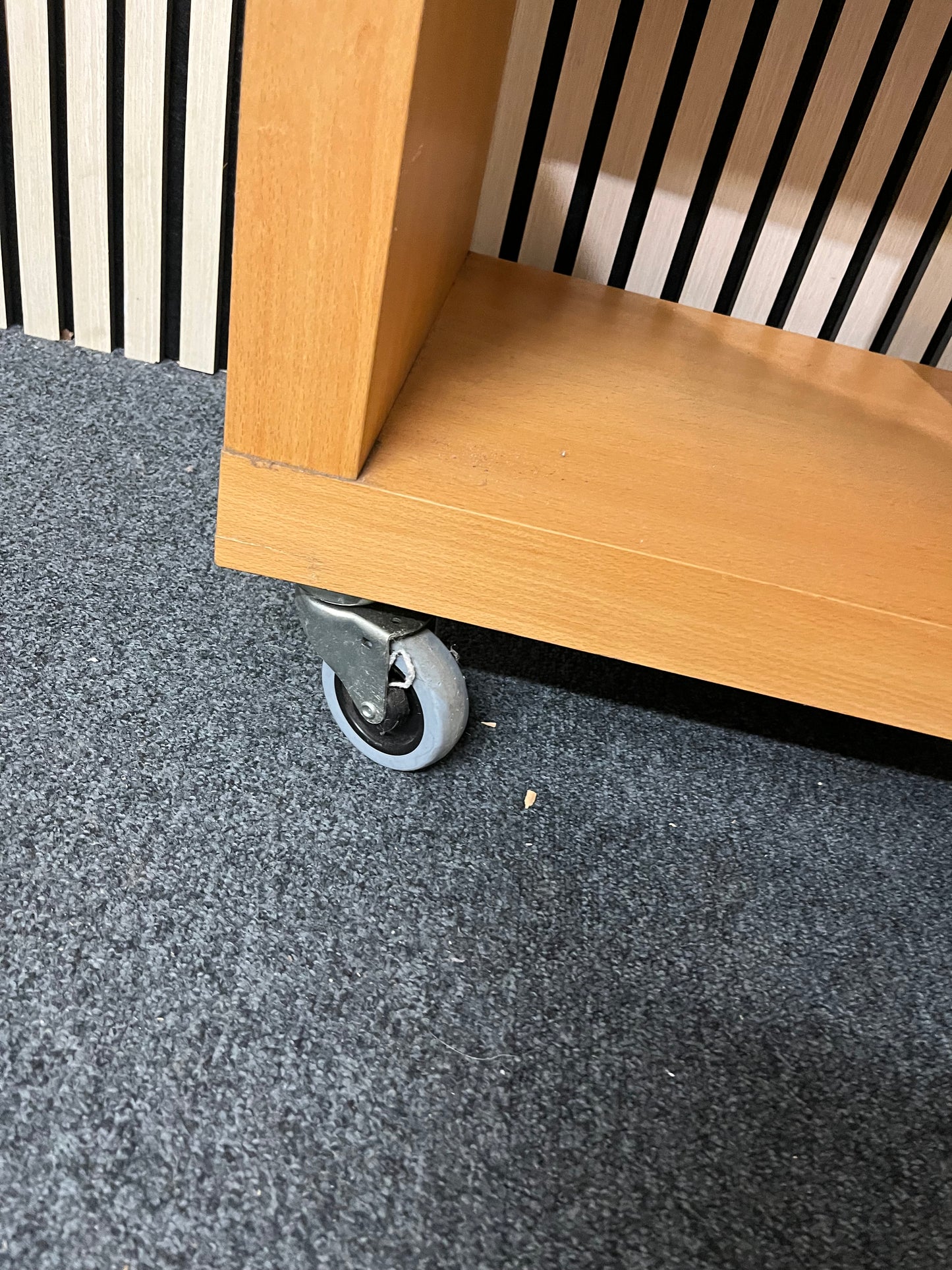 Beech veneer 9 section storage unit on castors (H 135 x W 125 x D 36 cm) 3325
