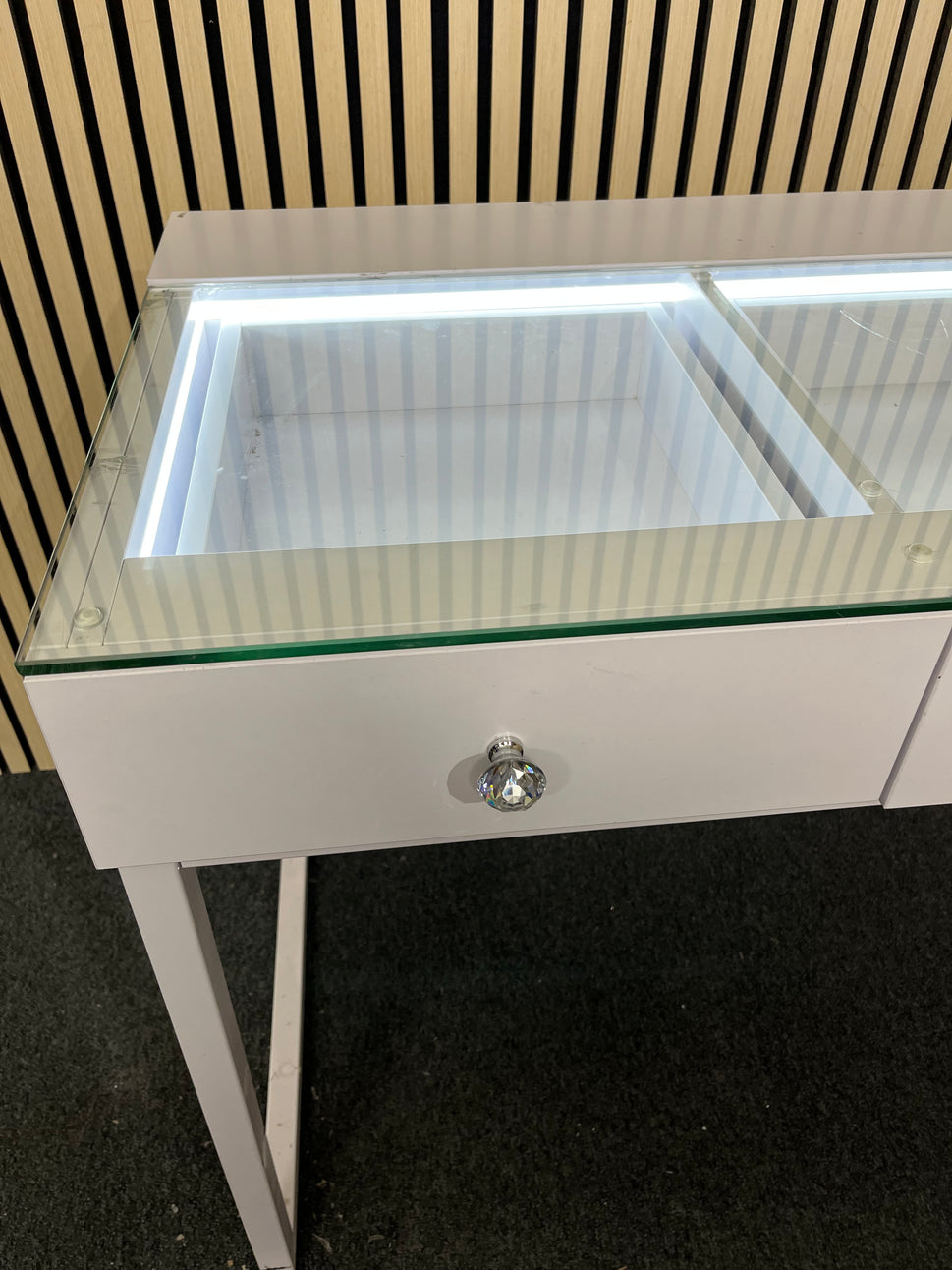 White framed glass top 3 drawer dressing table with led lights 2225