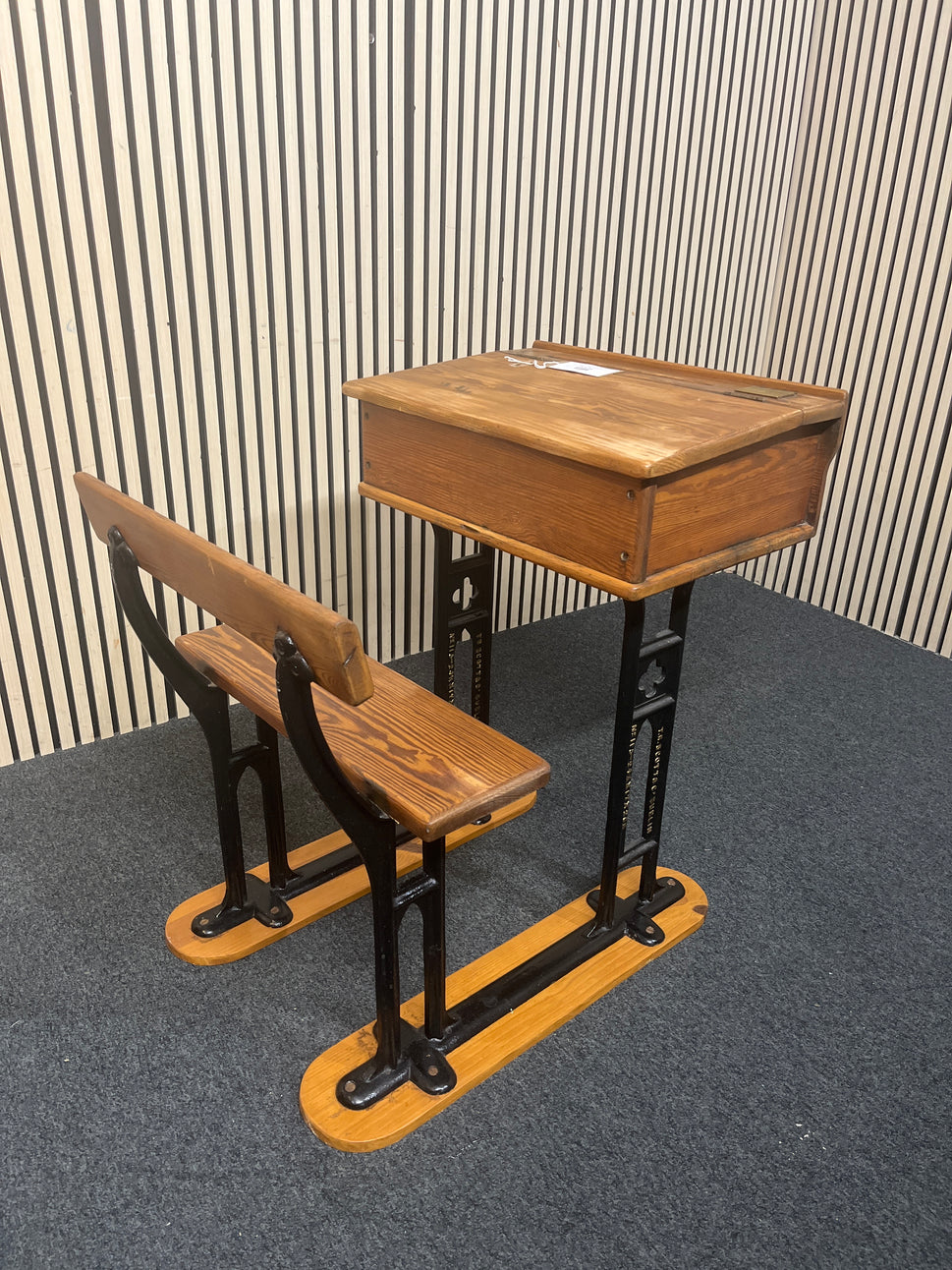 Vintage Single-seater school desk with integrated bench  44251