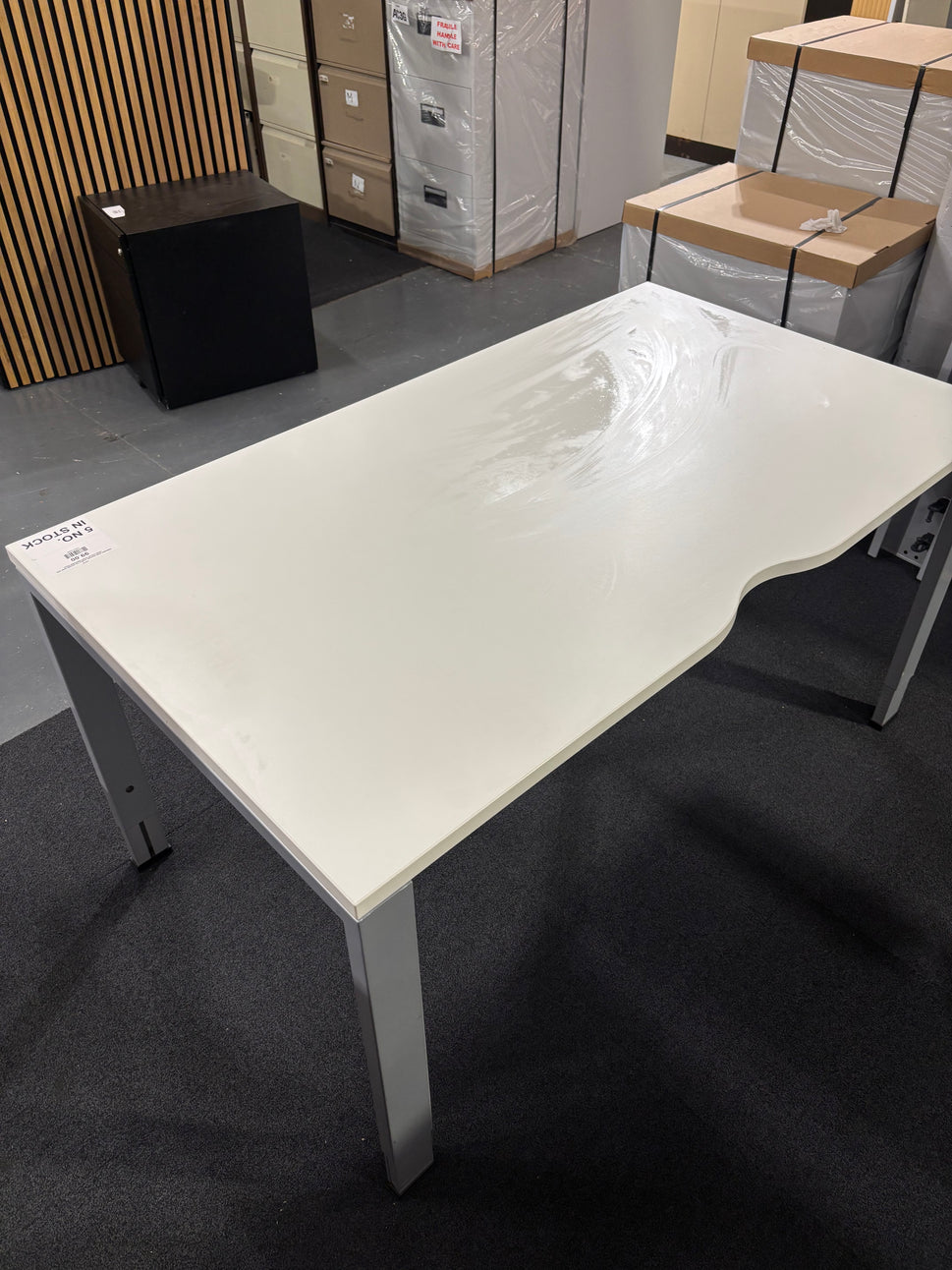 1600x800 white laminate scallop top straight desk with metal manual height adjustable frame