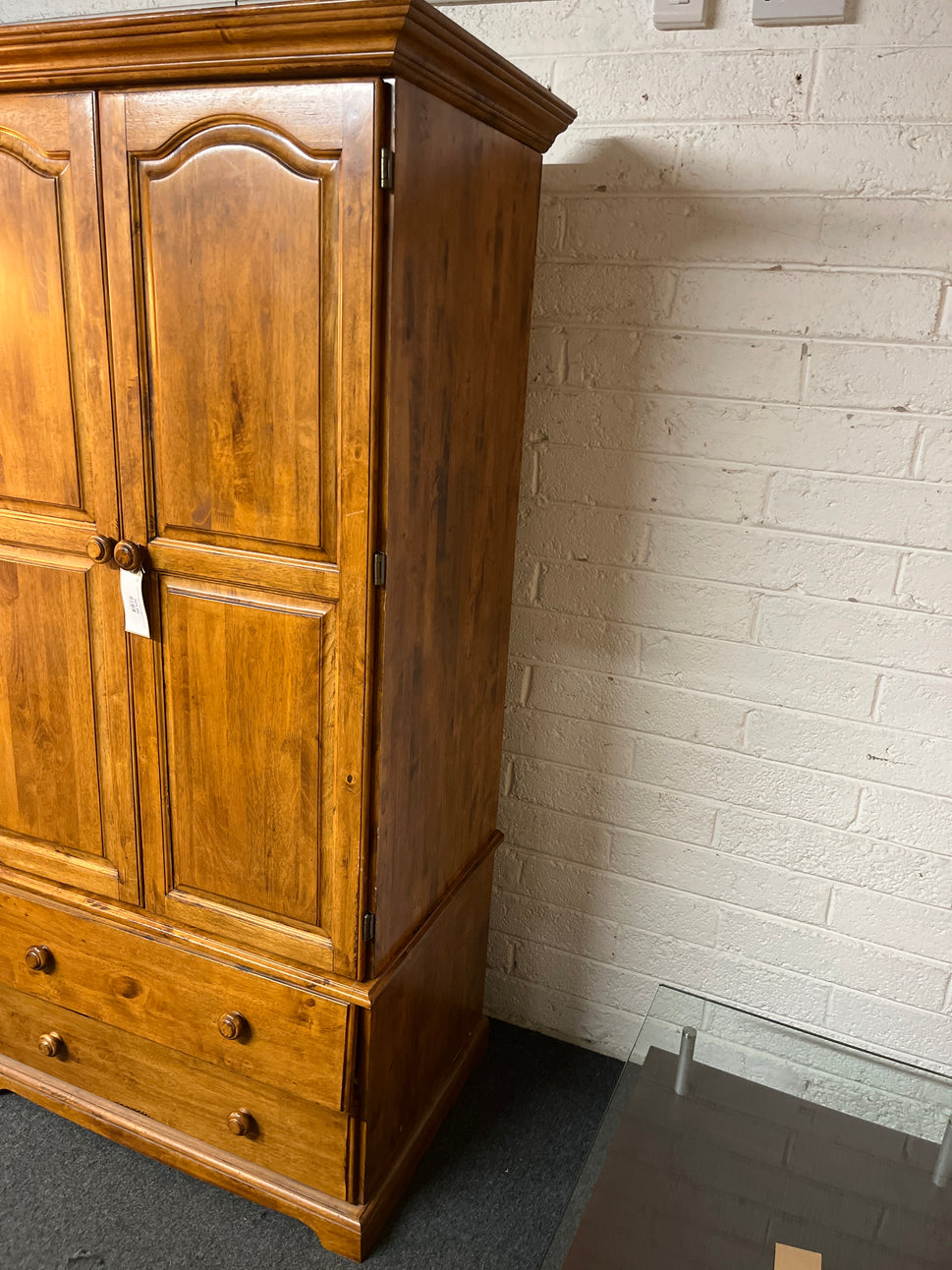 Tall solid pine stained 2 door 2 drawer wardrobe (H 198 x W 105 x D 65 cm) 3225
