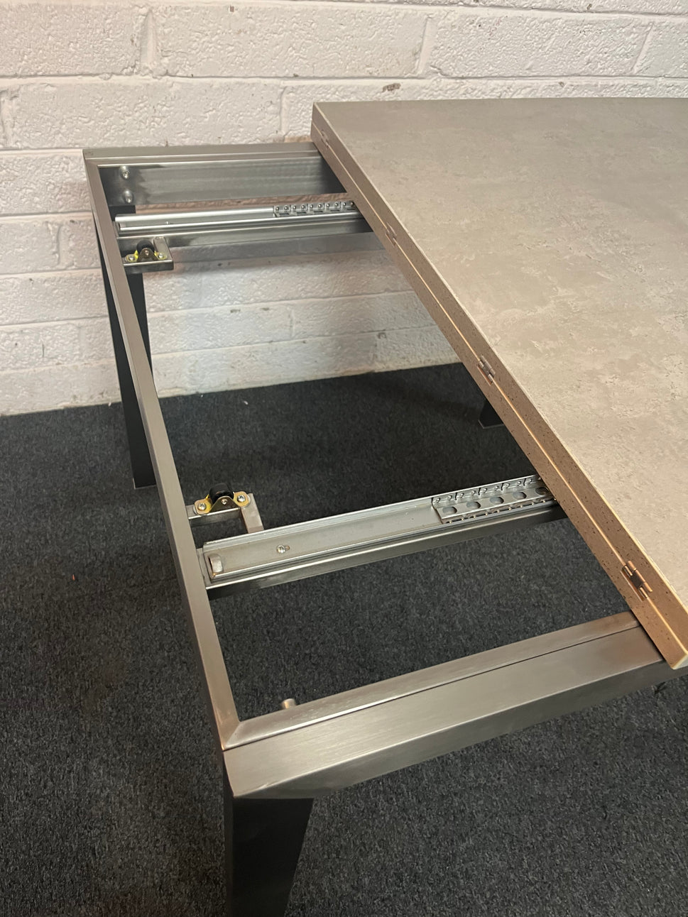 Metal framed large fold out grey laminate kitchen table (H 72 x W 180 x D 90 cm) 1325
