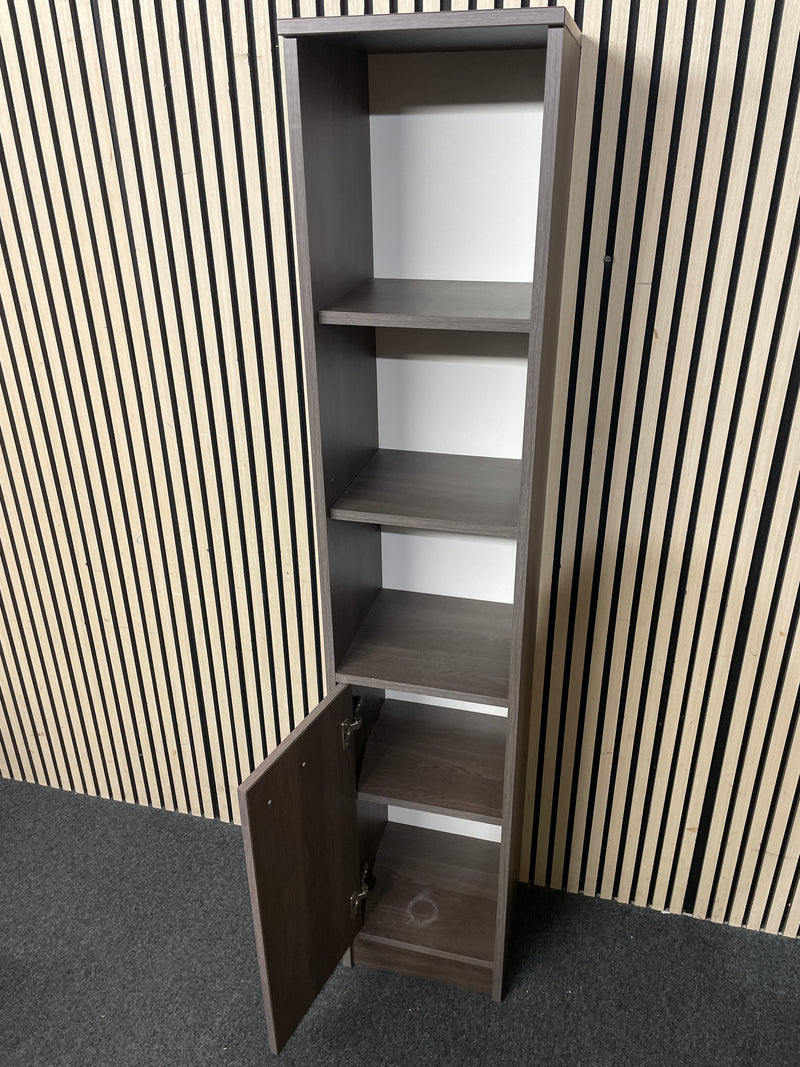 Grey oak laminate tall slim storage unit with base door 35Wx32Dx181H  44545