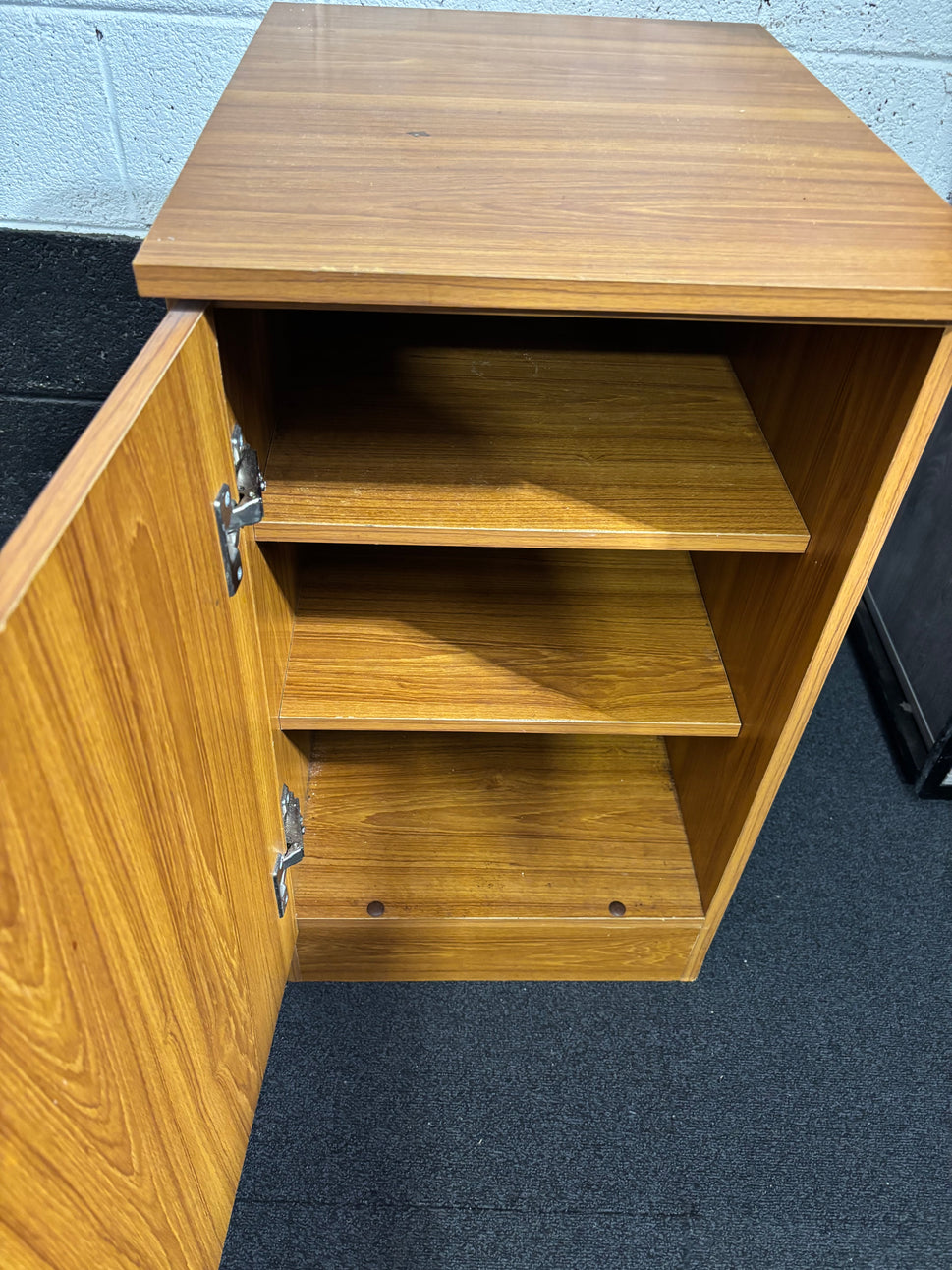 Teak laminate 1 door locker with internal shelves 72Hx42Wx54D