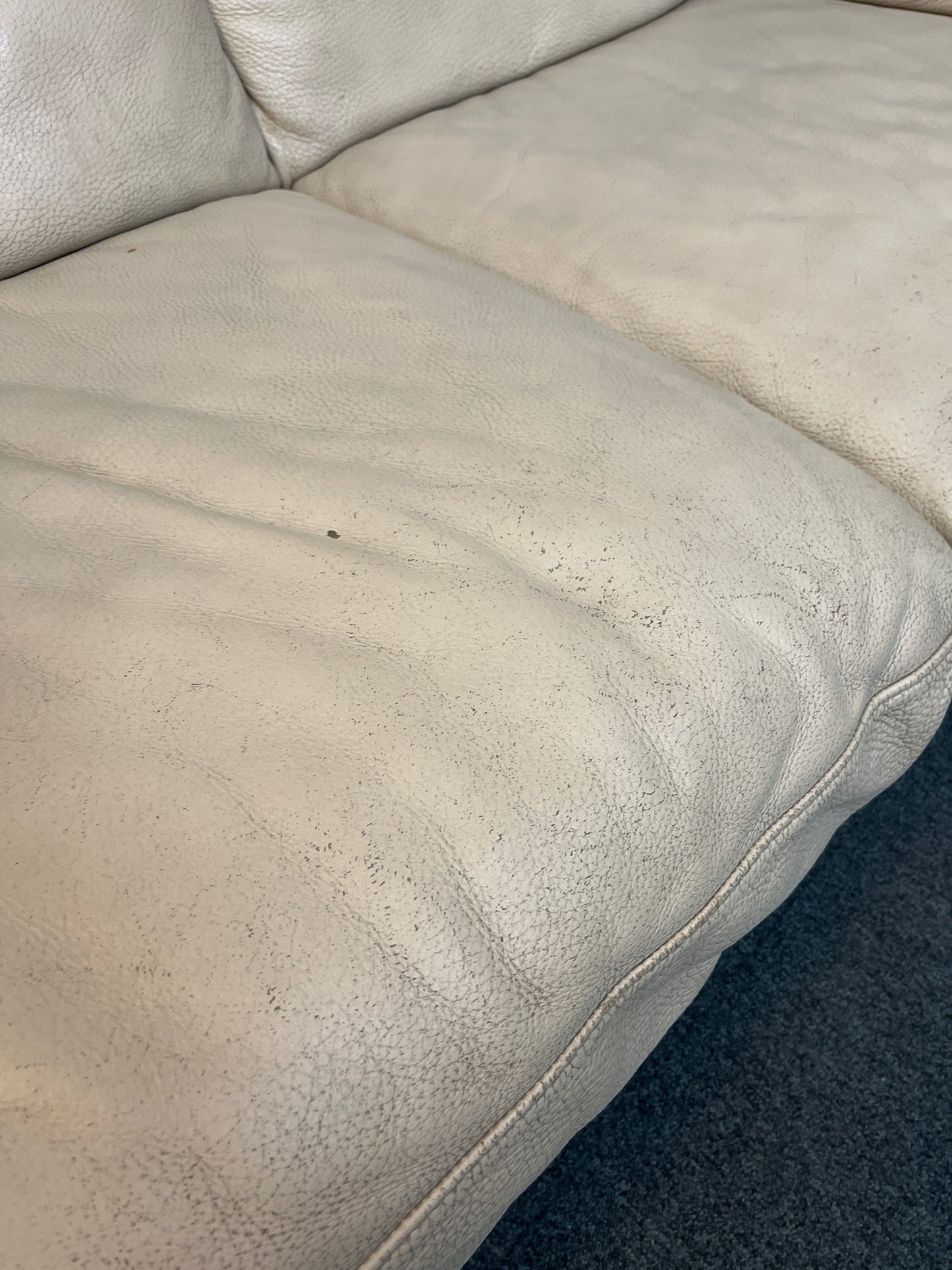 Real cream leather three seater sofa (width 190 x Depth 90 cm) 3126