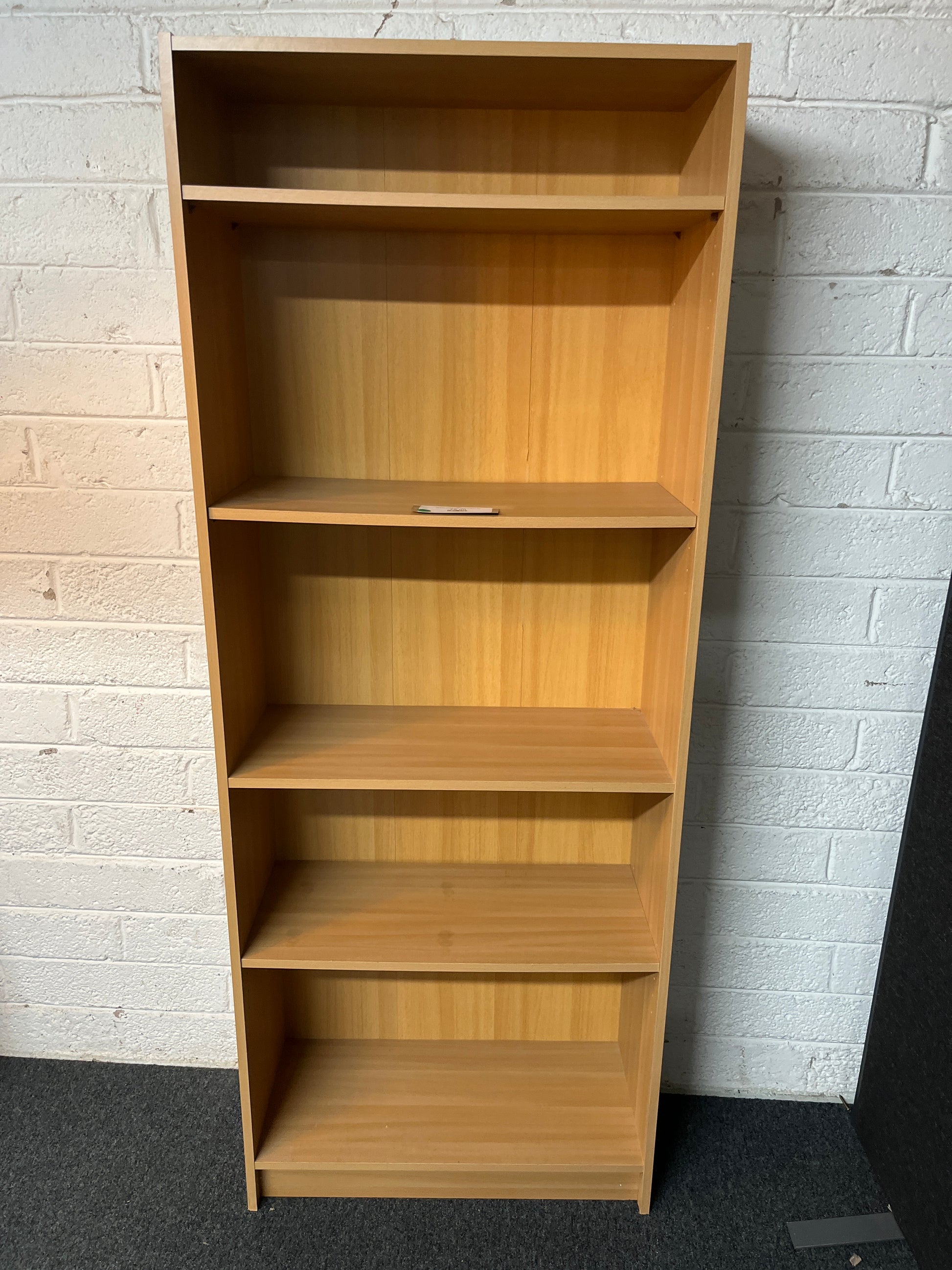 Tall beech laminate open fronted bookcase with adjustable shelves (H 176 x W 68 x D 30 cm) 2225