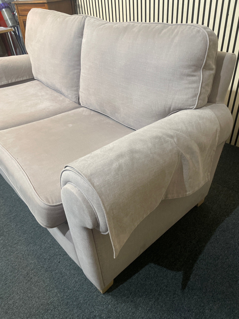 Large 2 seater light brown fabric high back sofa  2226