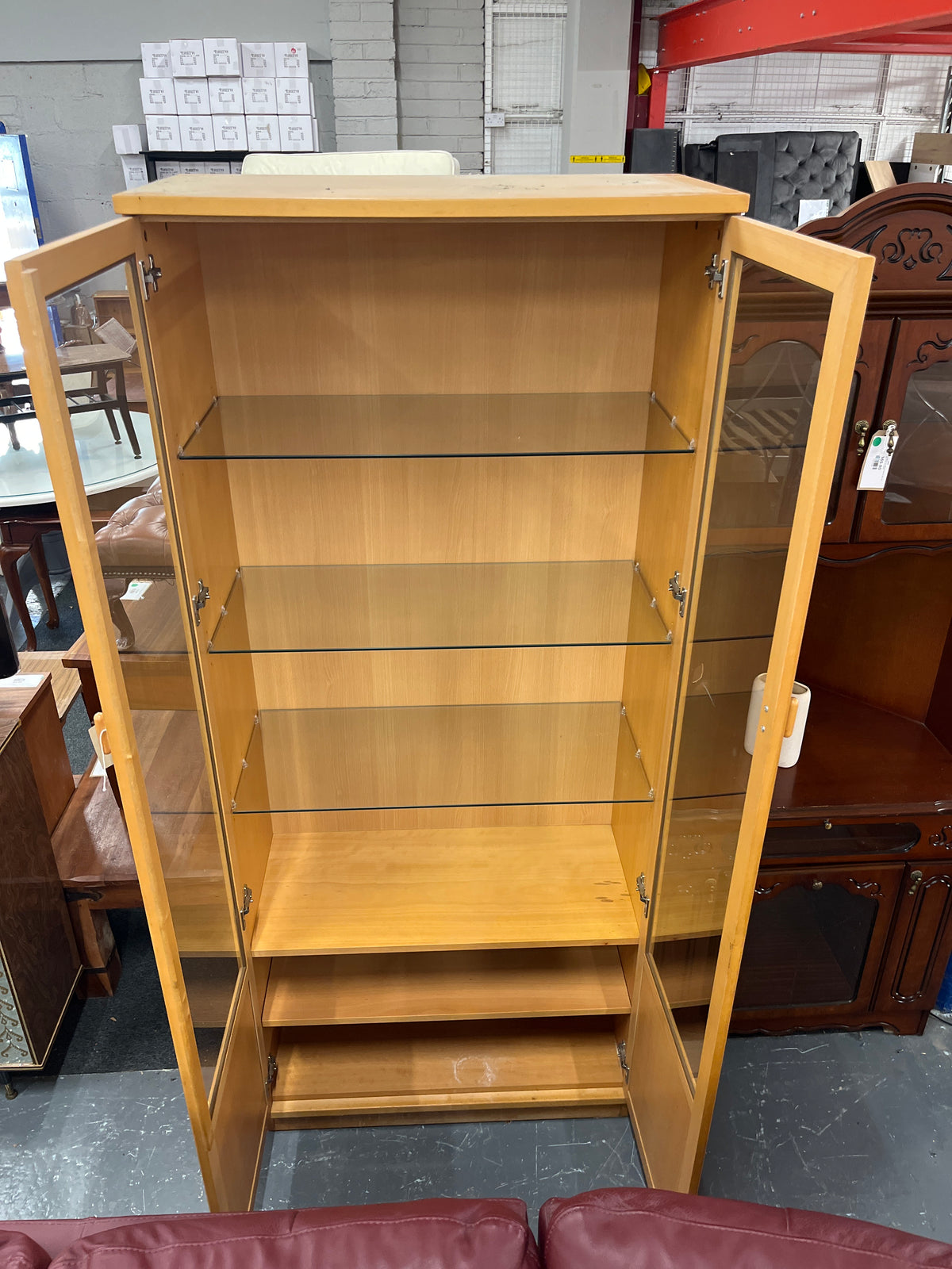 Tall Beech display case with glass shelves (H 201 x W 85 x D 44 cm)  44321