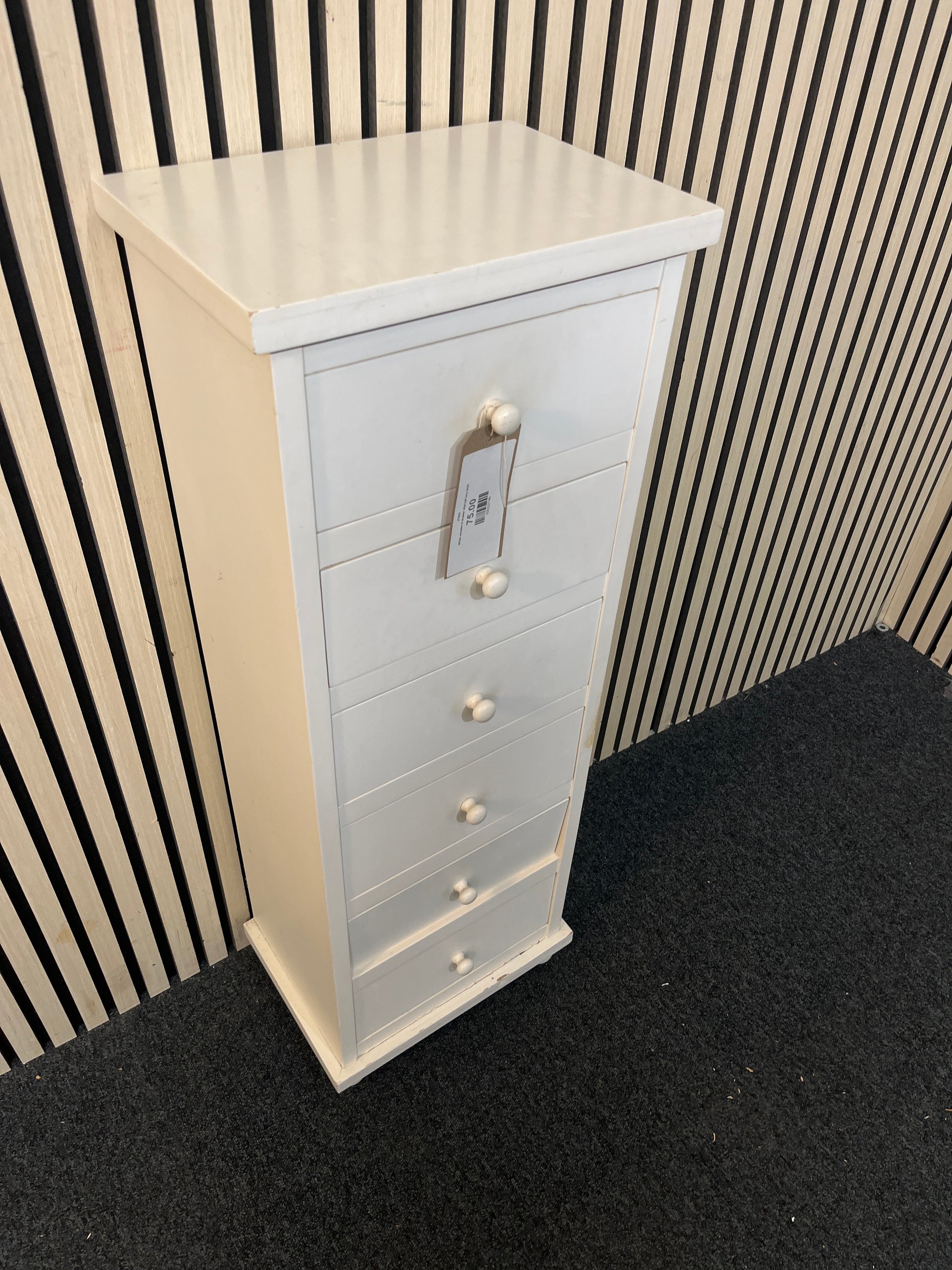 White wooden 6 drawer slim tall boy 2425