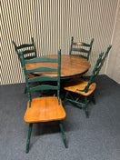 Switch Stained pine circular table with dark green pedestal base and 4 matching chairs (108 cm diameter) 2325 2 image
