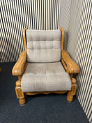 Switch Solid Dutch Oak framed armchair with light brown fabric cushions Imported from South Africa 2425 2 image