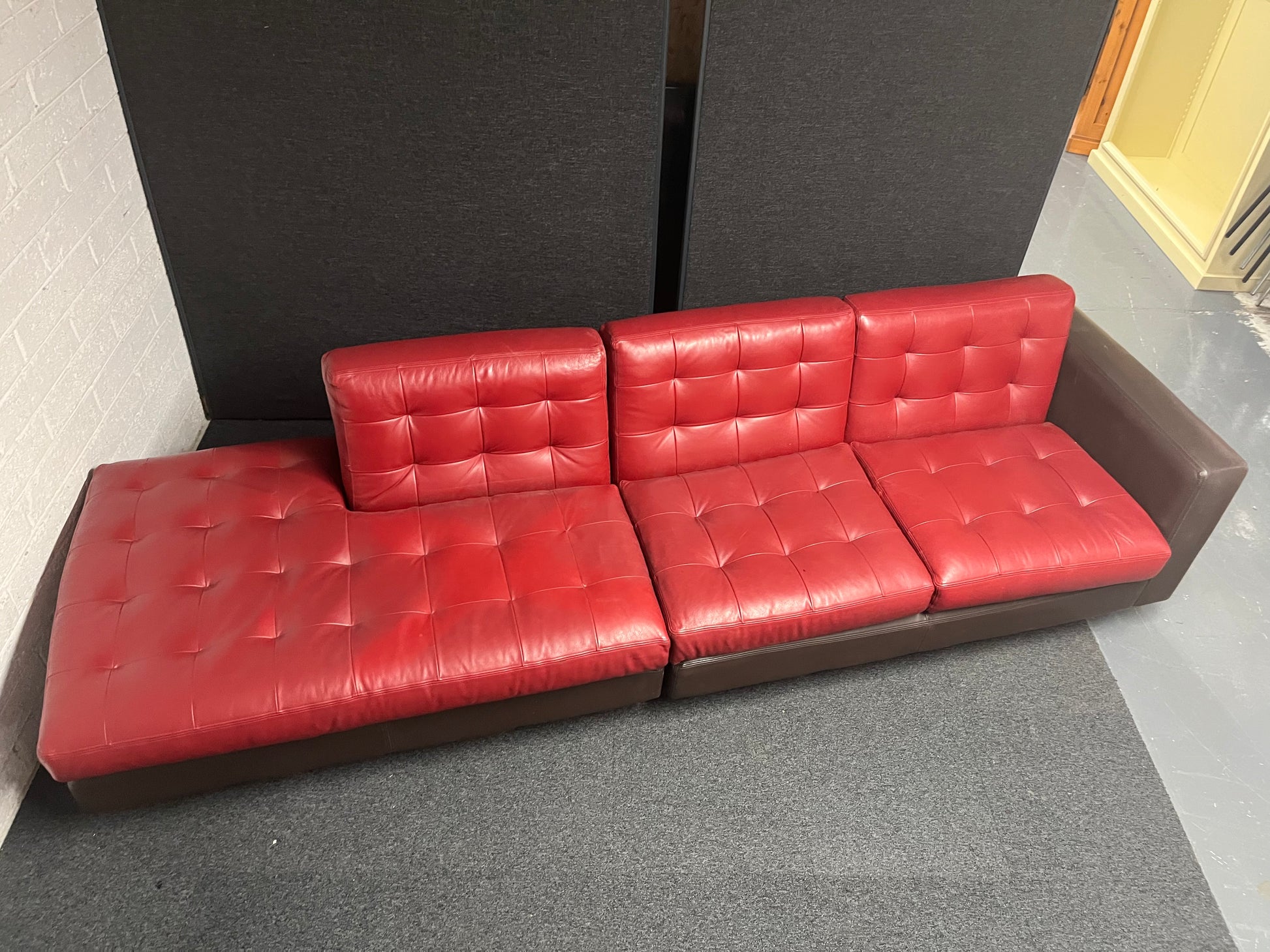 Large Wine and dark brown REAL leather corner sofa suite (W 3100 x D 950 x Seat height 450 mm) 1225