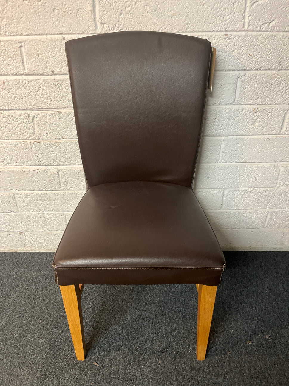 Brown leatherette dining chair with oak frame  3225