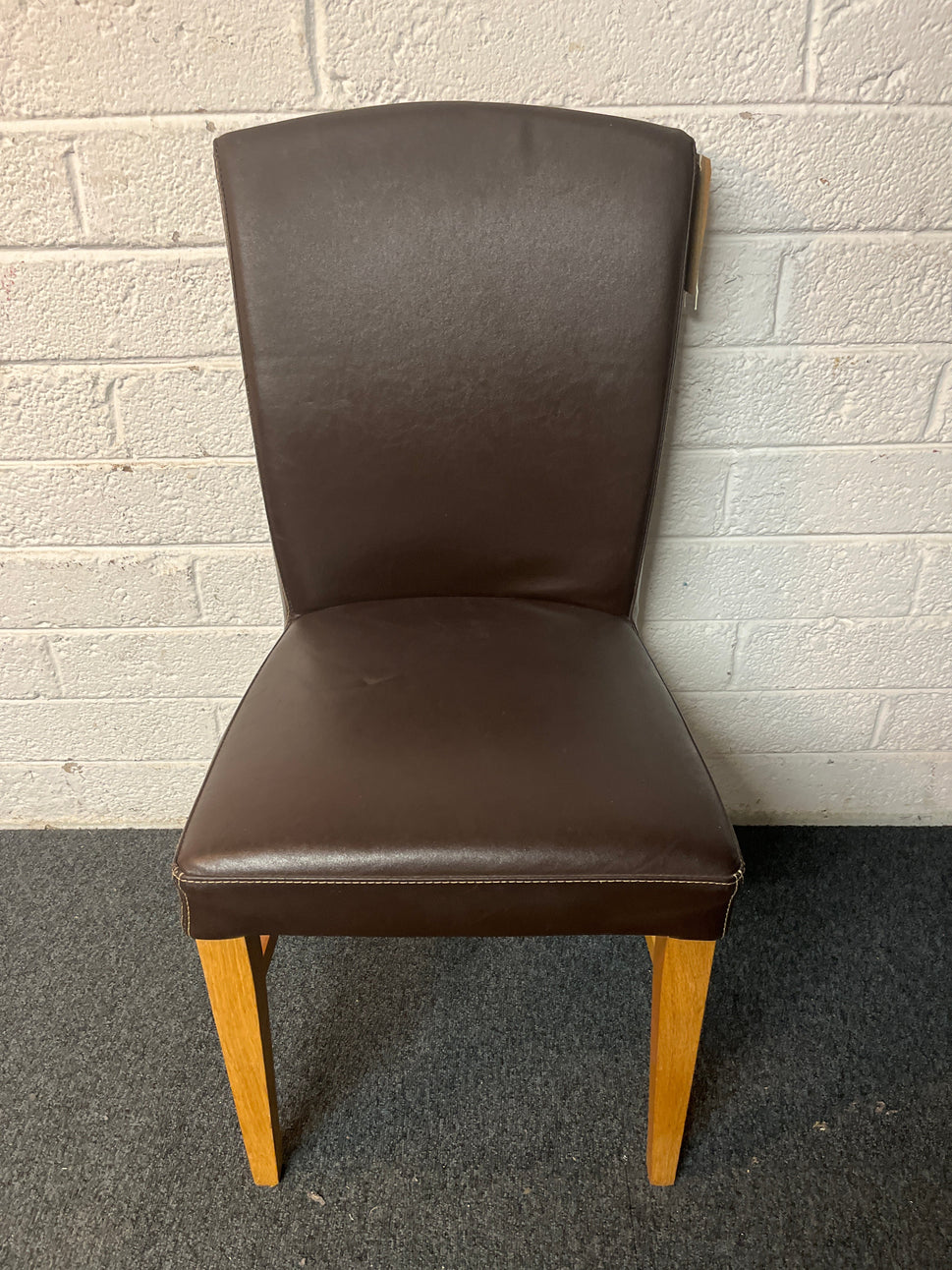 Brown leatherette dining chair with oak frame  3225