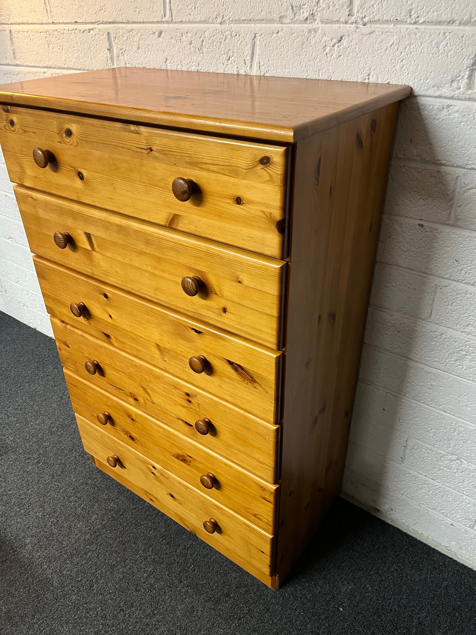 Tall solid duval pine 6 drawer chest (H 128 x W 79 x D 44 cm) 1225