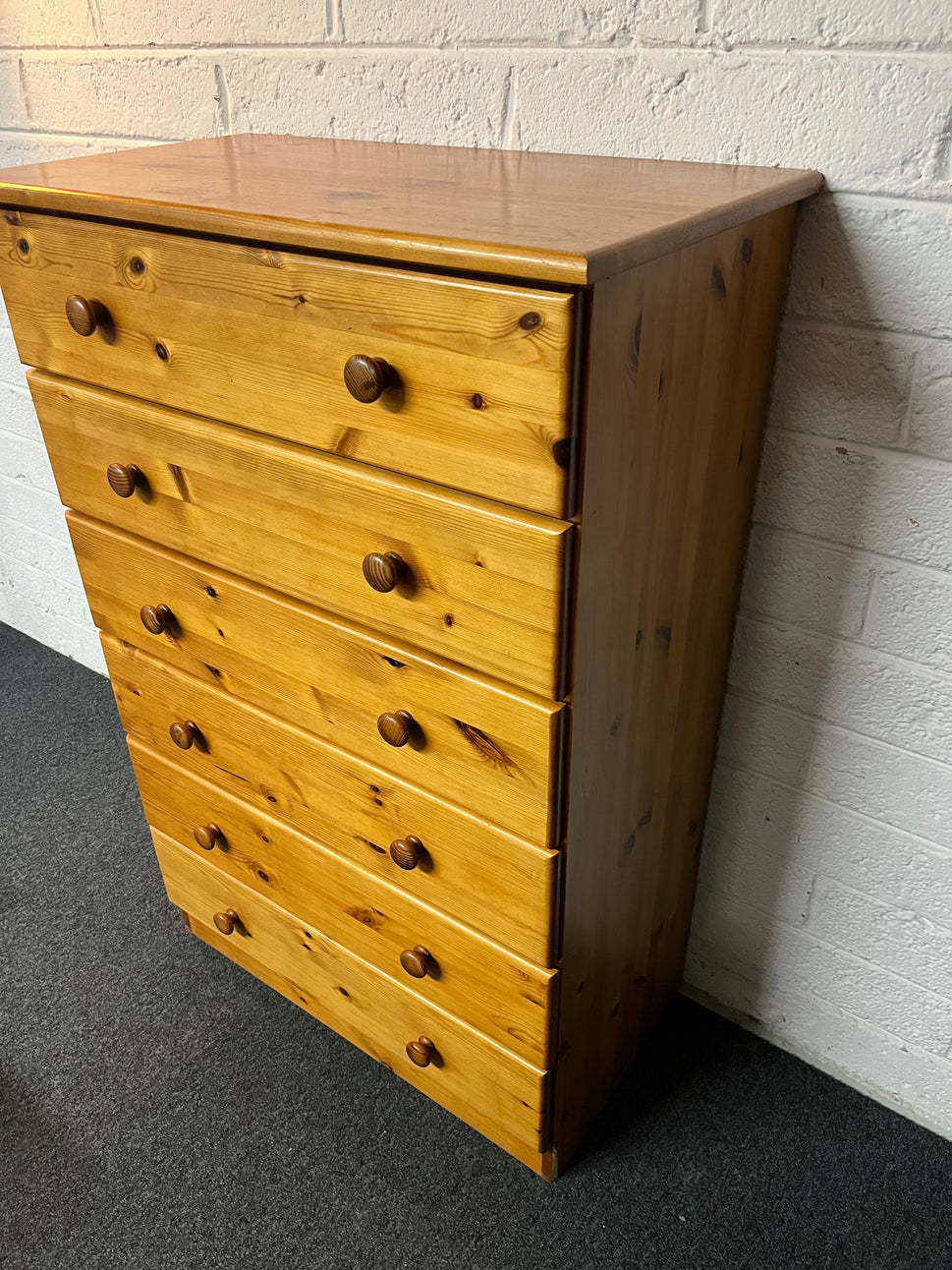 Tall solid duval pine 6 drawer chest (H 128 x W 79 x D 44 cm) 1225