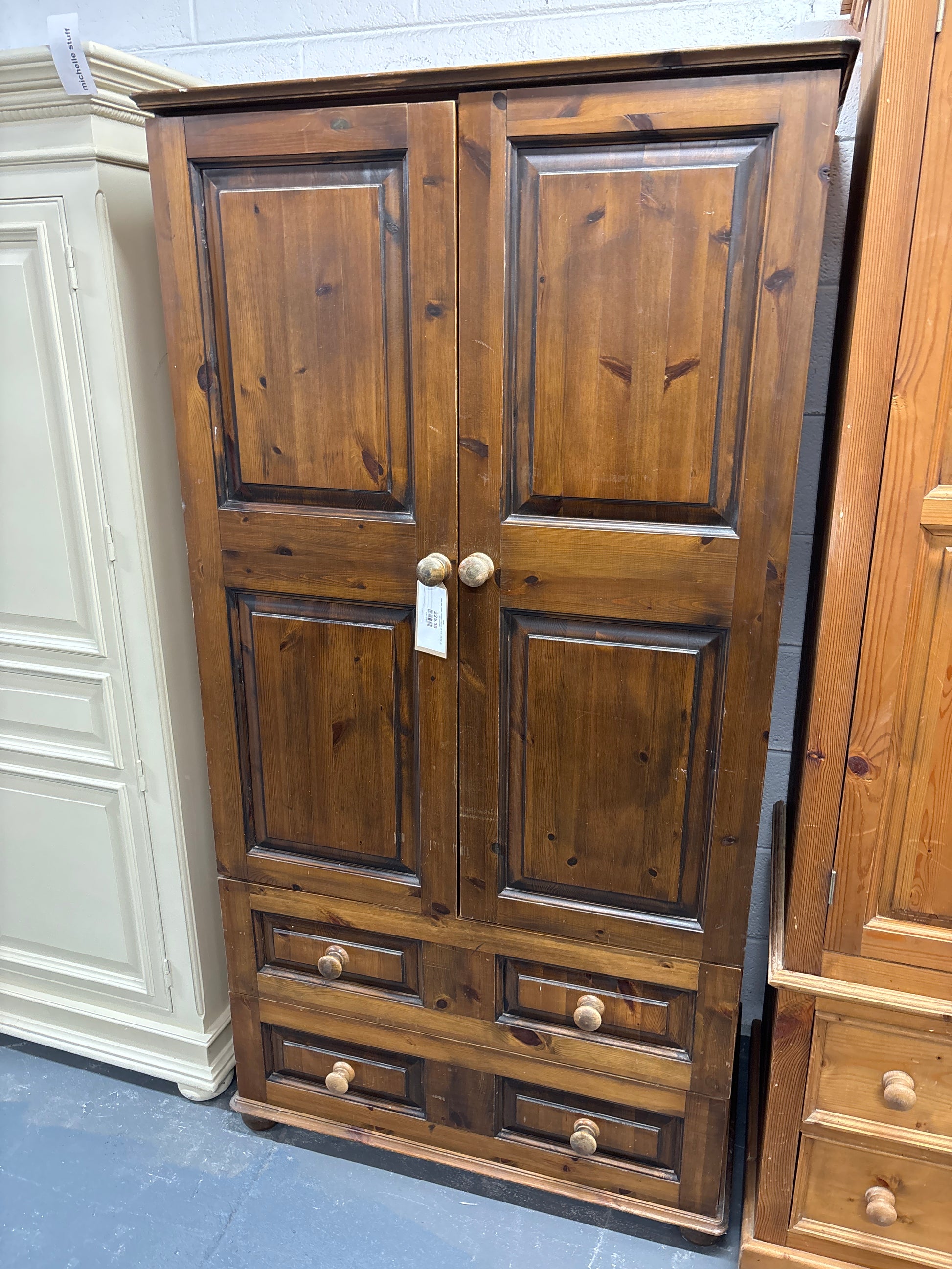 Solid pine 2 door 2 drawer wardrobe (H 1840 x W 950 x D 600 mm) 1225