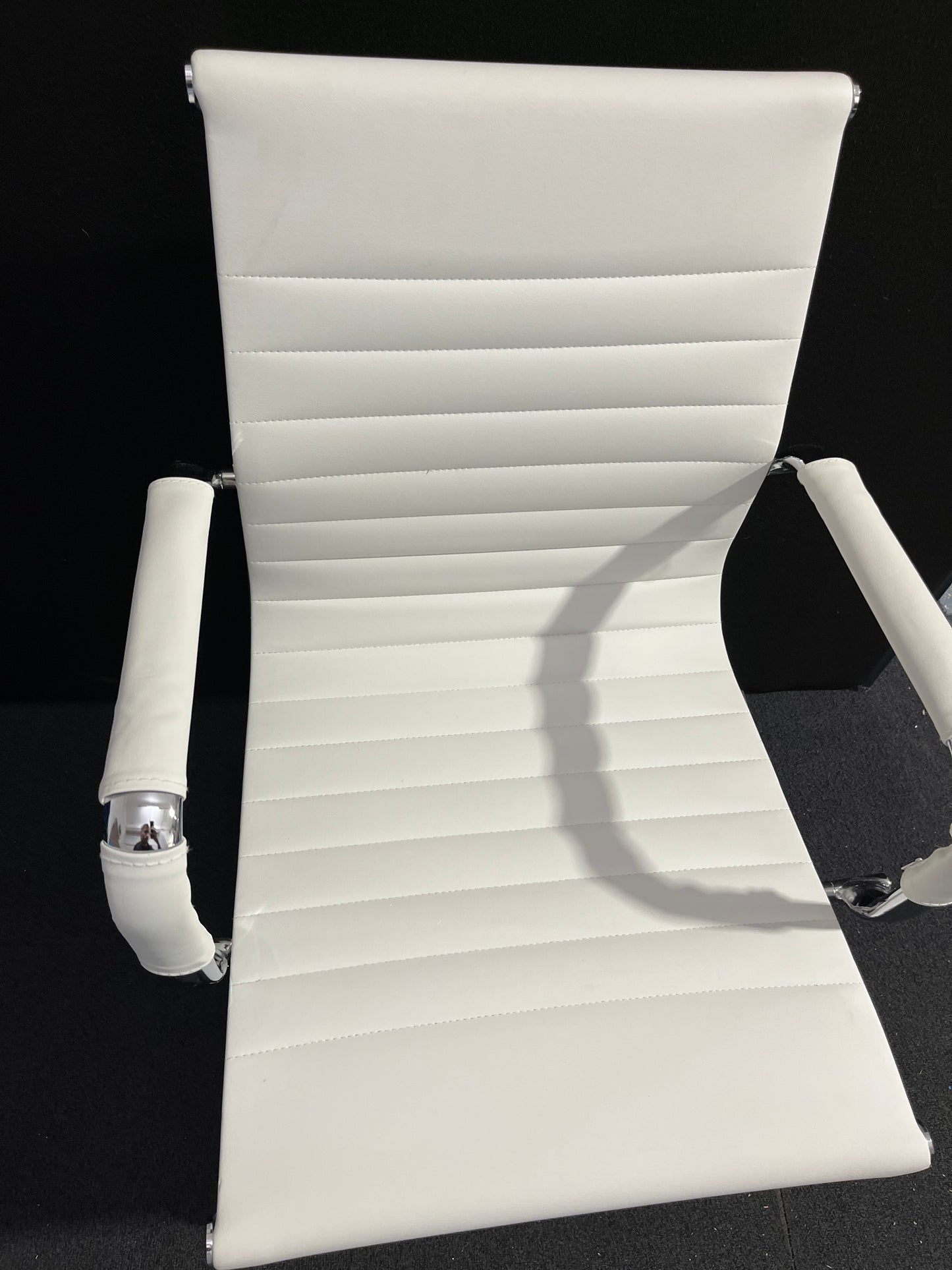 Cream leather chrome framed cantilever meeting chair