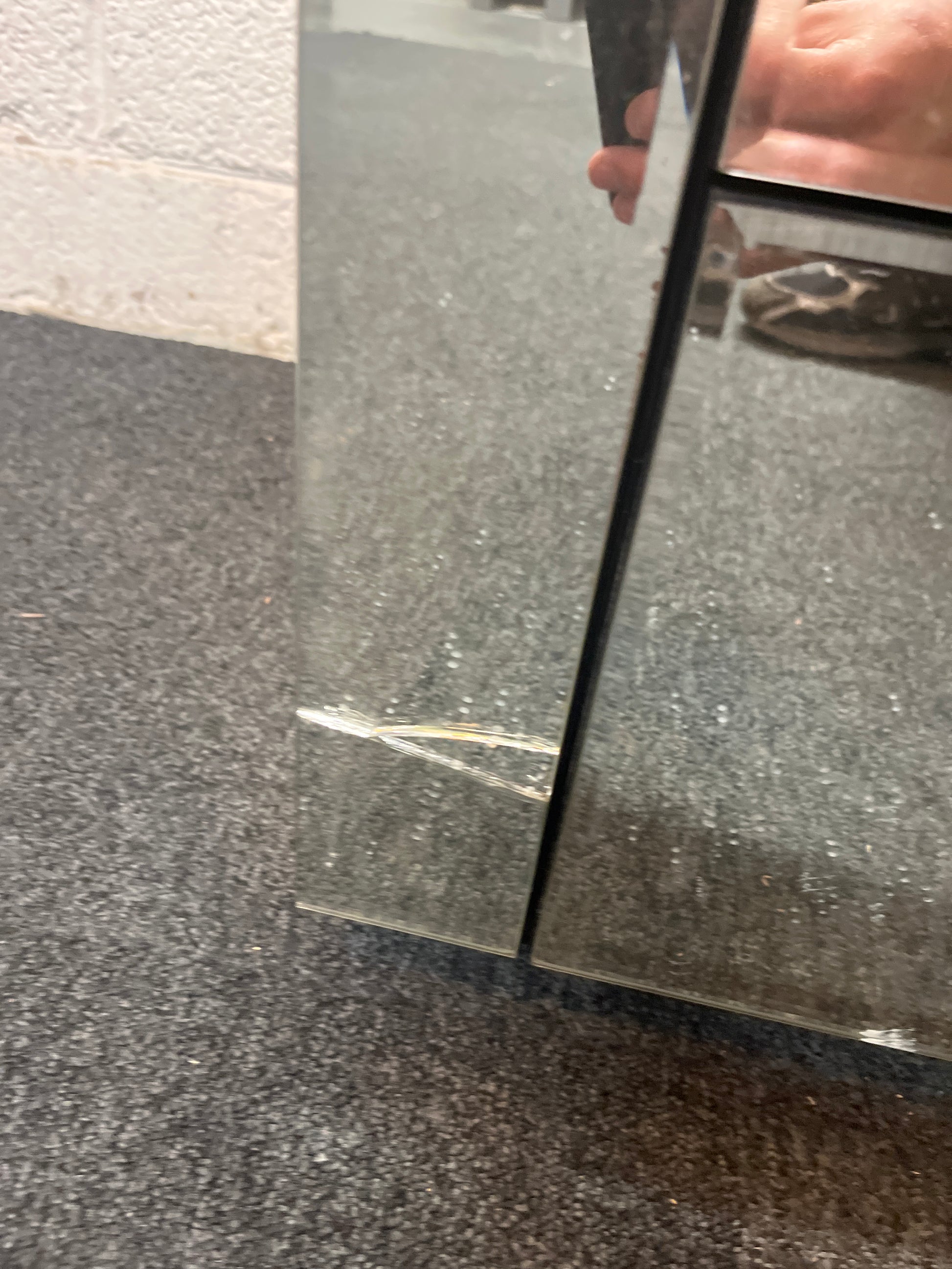 2 drawer glass bedside locker (cracked)  1325