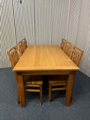 Switch Solid oak large dining table with glass top and 6 no. high back solid wood matching chairs (W 180 x D 95 cm) 43682 3 image