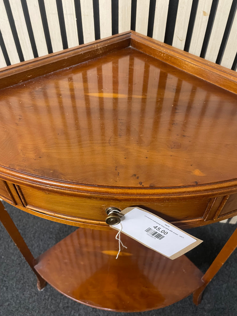 Cornered mahogany lamp table with drawer   44670