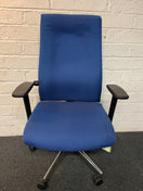 Switch Secondhand High back, dark blue fabric swivel chair, heavy duty with polished chrome base and height adjustable arms and back tensioner . PRICE INC VAT, 20+ IN STOCK 2 image