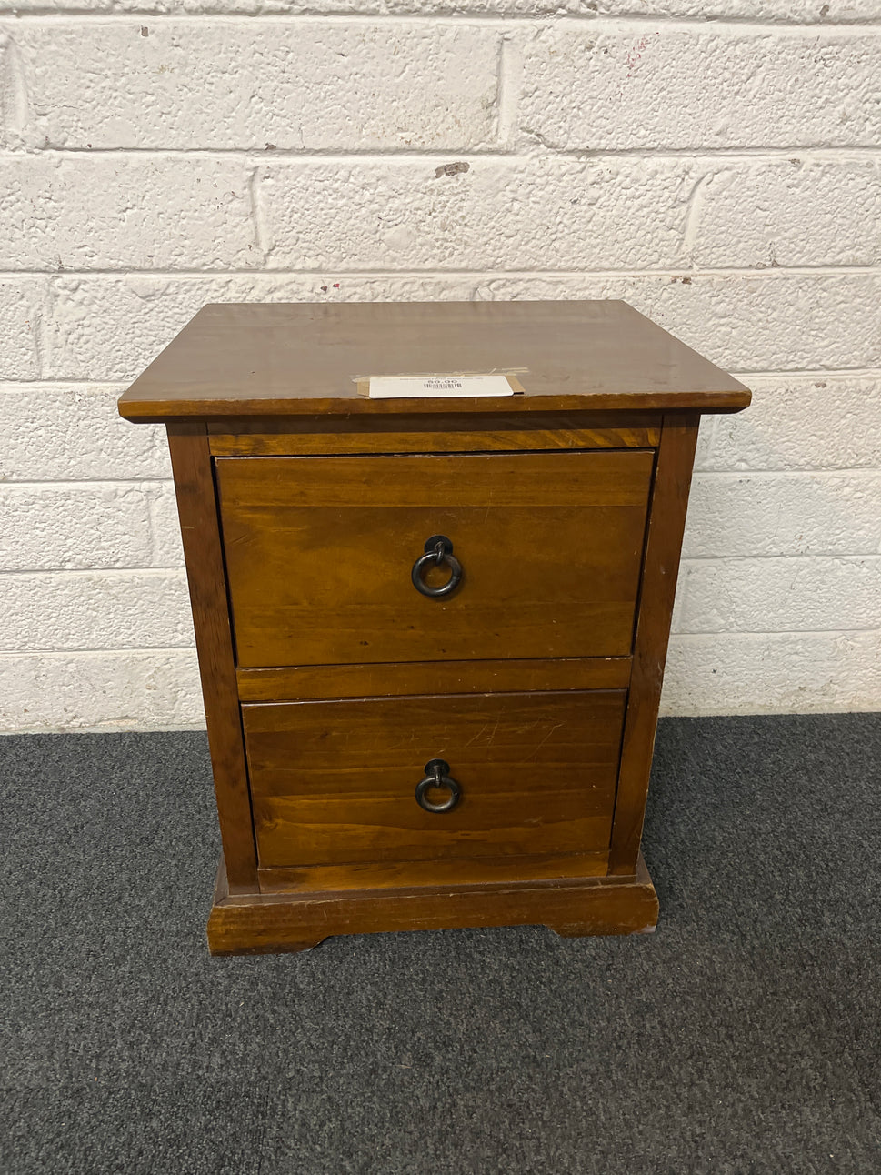 Solid pine stained 2 drawer bedside locker  1325