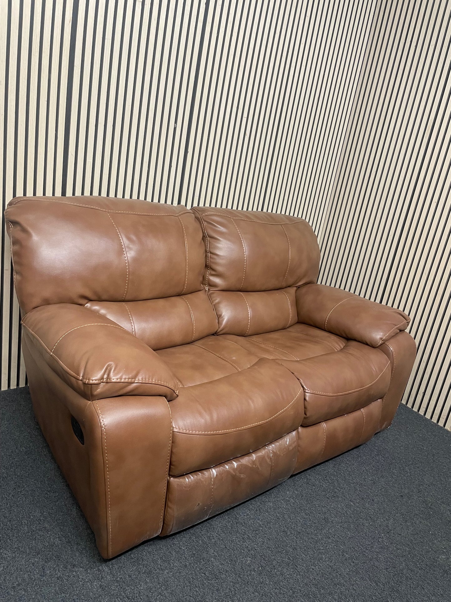 2 seater high back brown leatherette sofa  44113