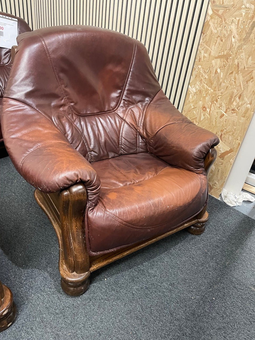 3+1+1  solid oak frame real dark brown leather sofa suite (3 seater width 3 meters) 4225