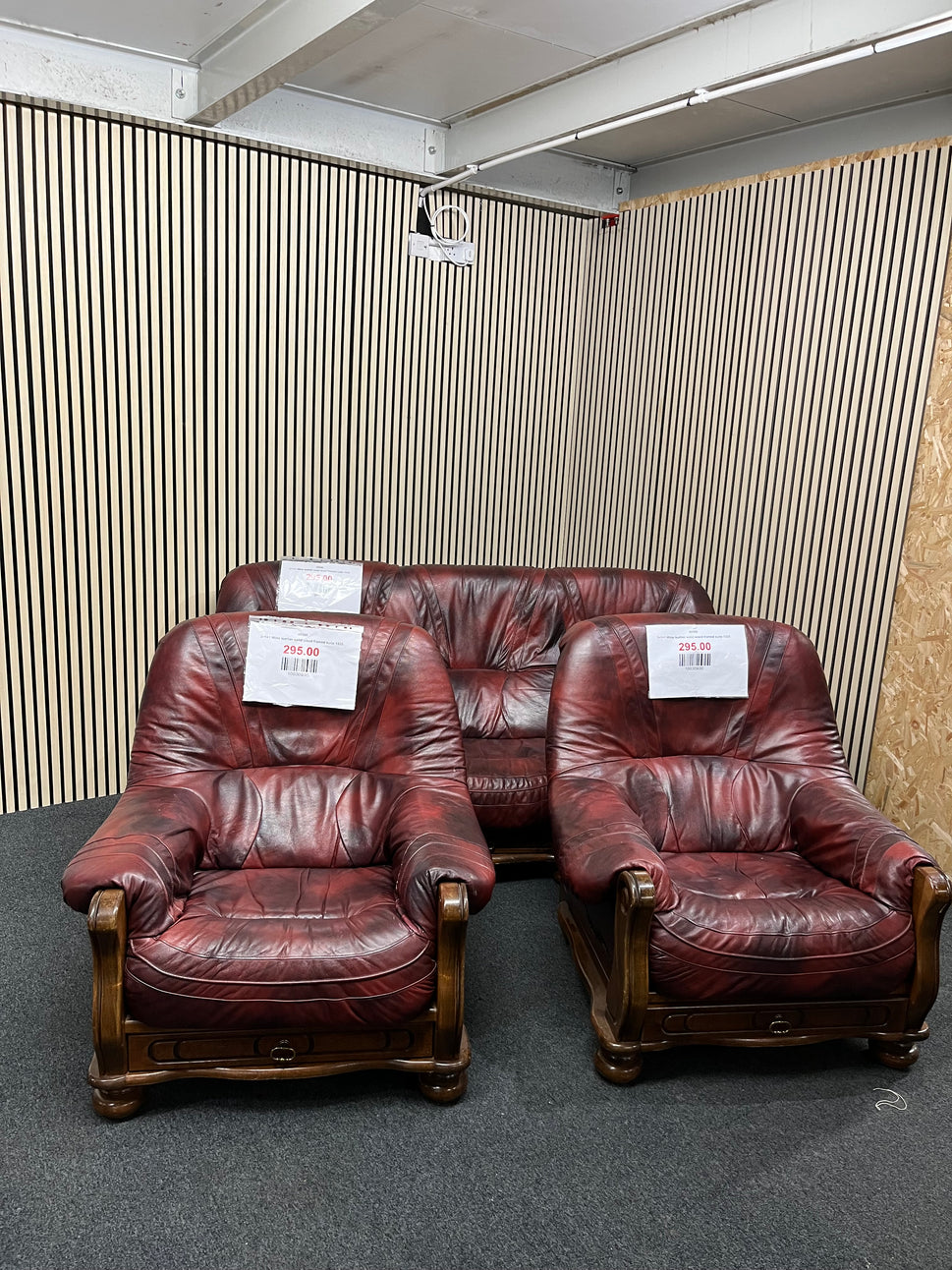 3+1+1 Wine leather solid wood framed suite 1325