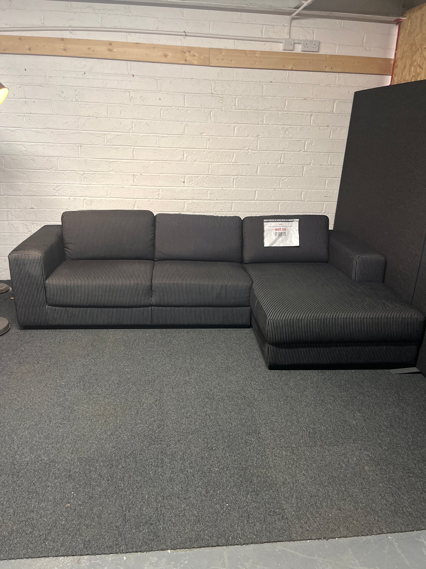 Large black fabric stripe corner sofa suite 2225