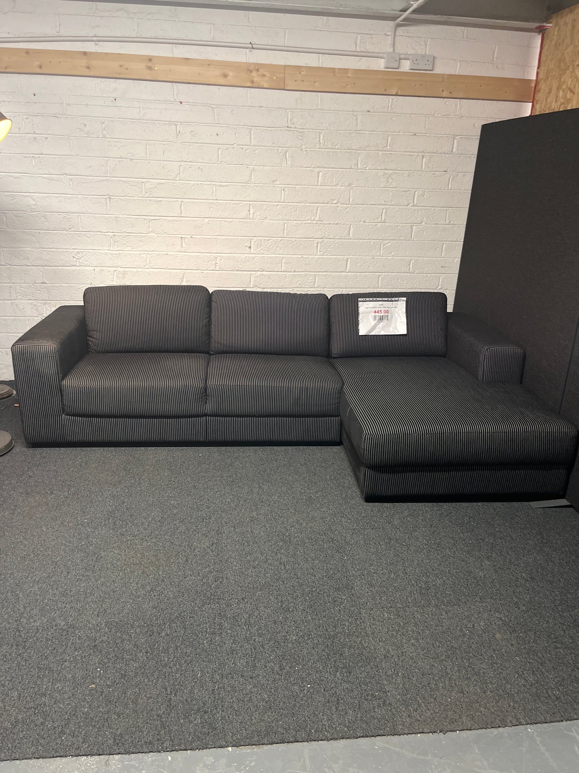 Large black fabric stripe corner sofa suite 2225
