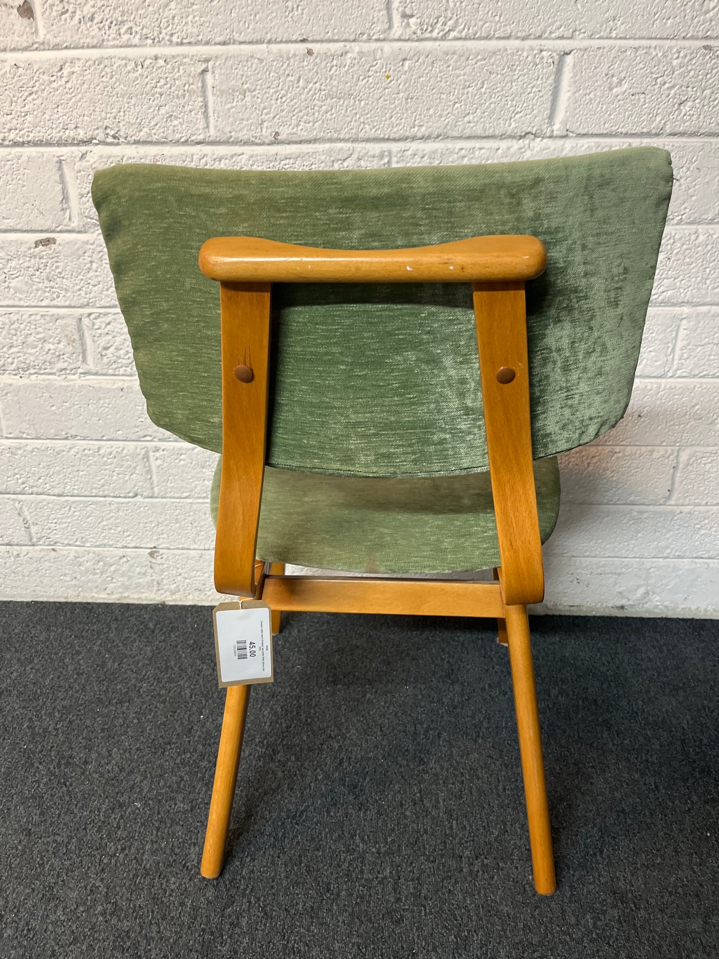 Danish style beech framed, sea green fabric dining chair 2225