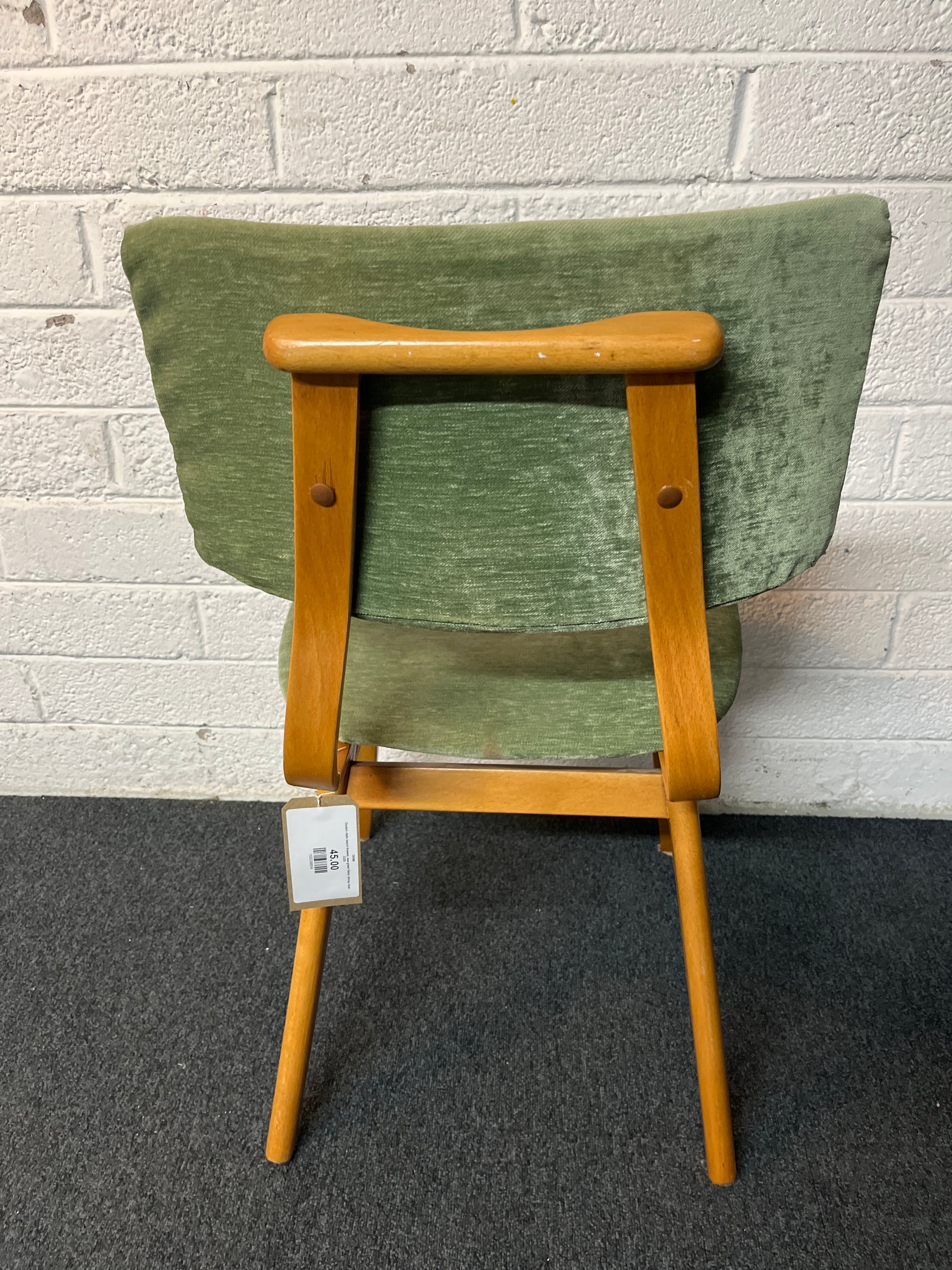 Danish style beech framed, sea green fabric dining chair 2225