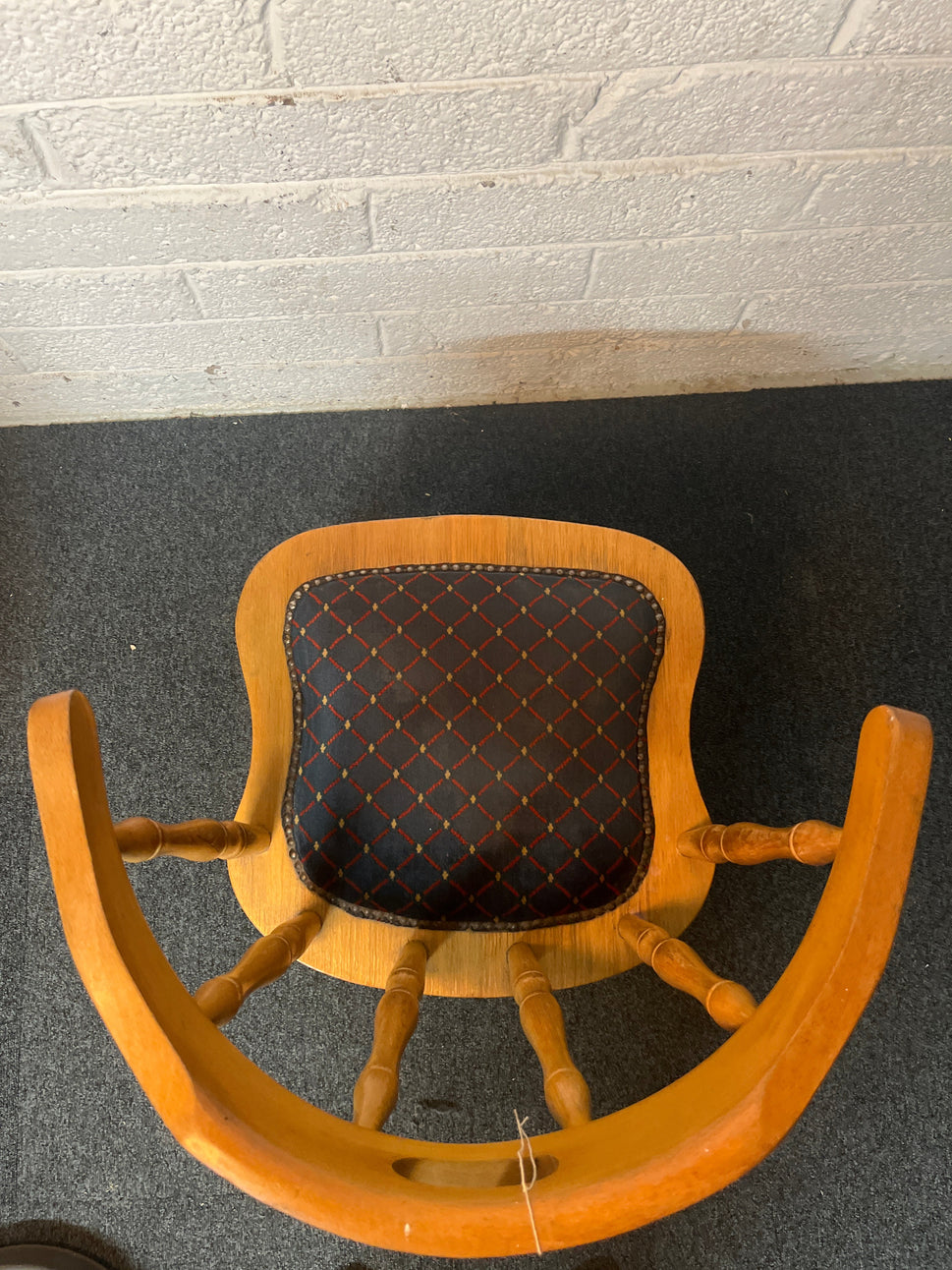 Solid wood captains chair with blu e mix fabric cushion 2225