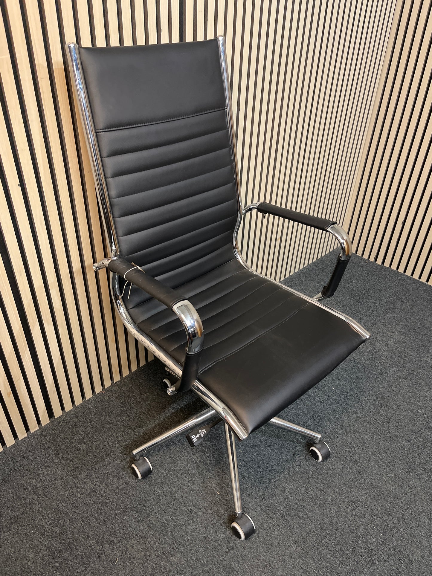 High back black leatherette, chrome framed bari swivel chair  3126