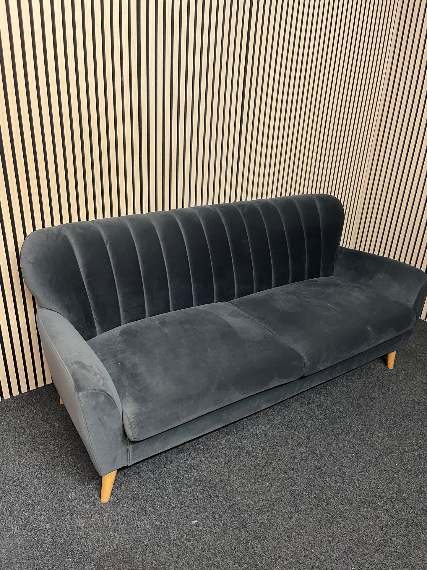 Dark blue velour 3 seater fabric sofa suite 2325