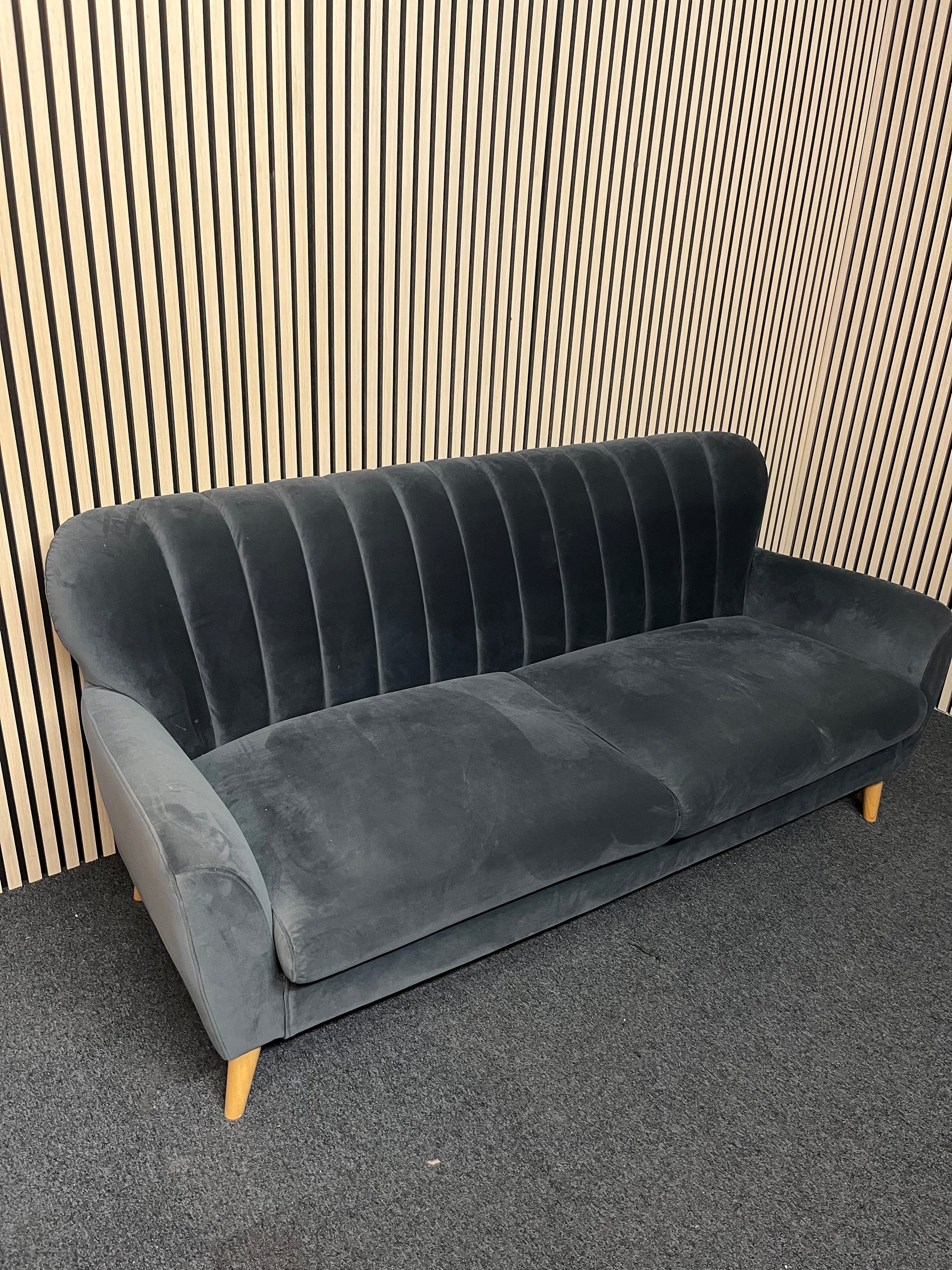 Dark blue velour 3 seater fabric sofa suite 2325