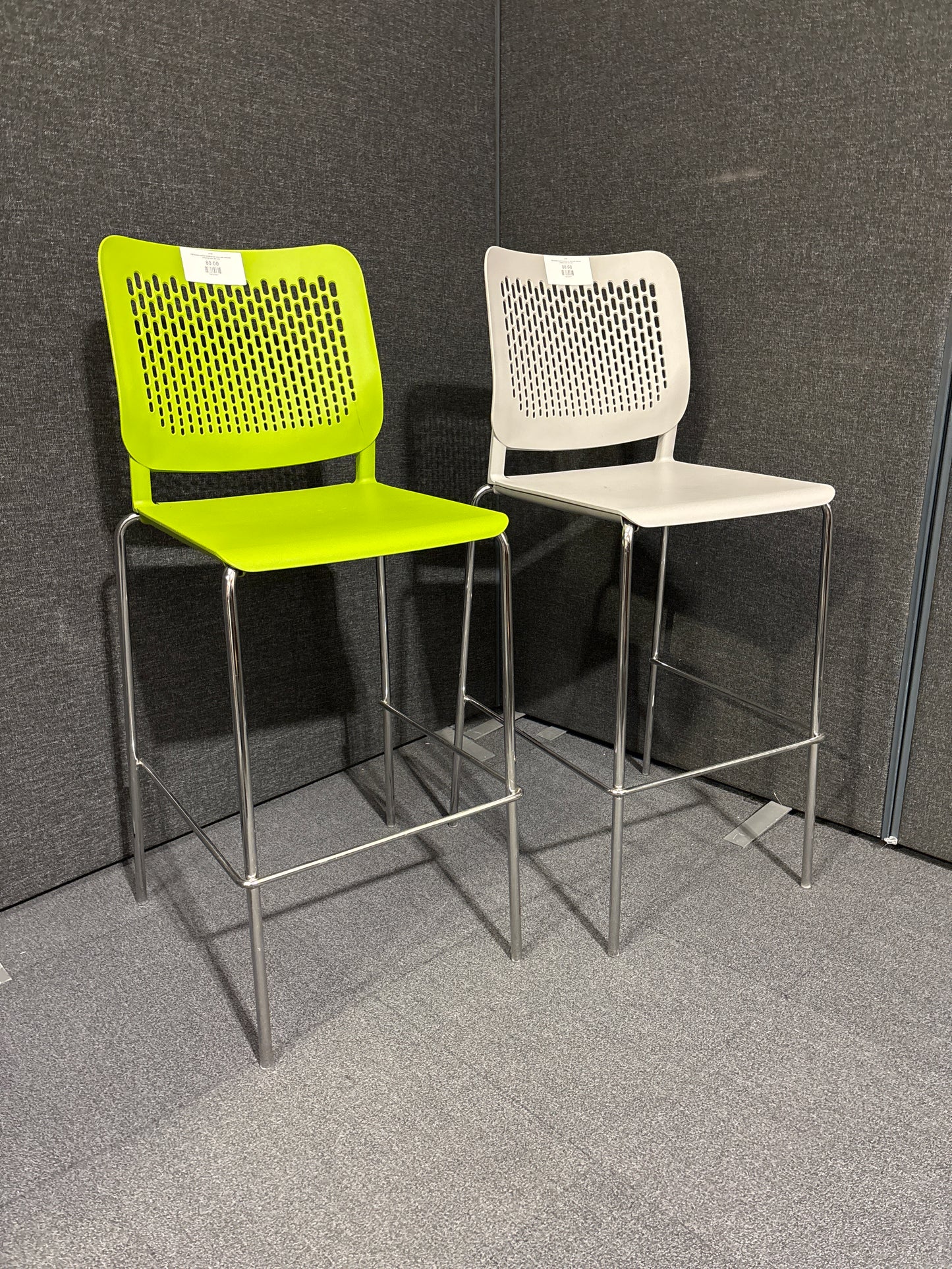 Tall chrome framed breakfast bar stool with coloured polyprop back and seat
